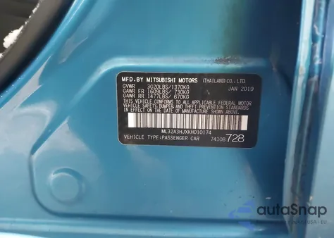 2019 Mitsubishi Mirage Es из США, поврежденный, VIN ML32A3HJXKH010174